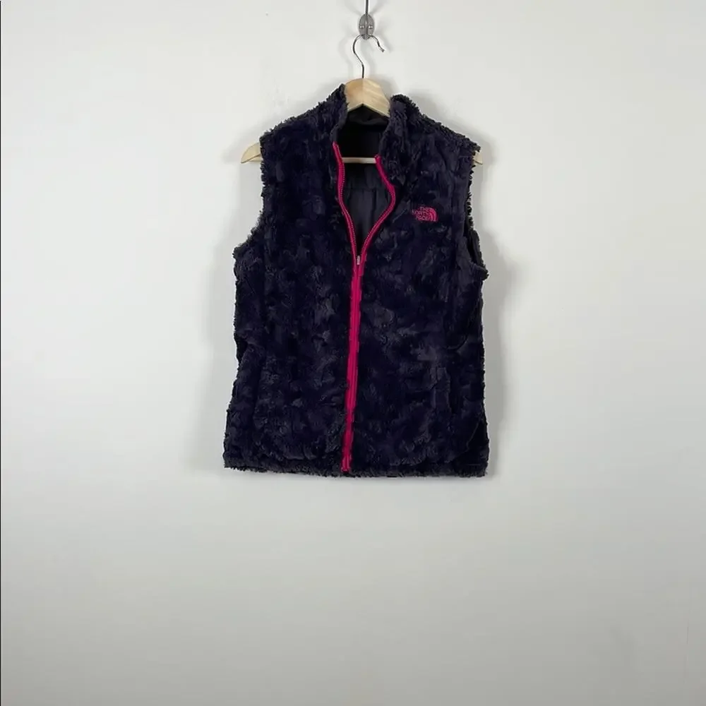 The North Face Reversible Fluffy Womens S Blue Fleece Vest with Pink Full Zipper